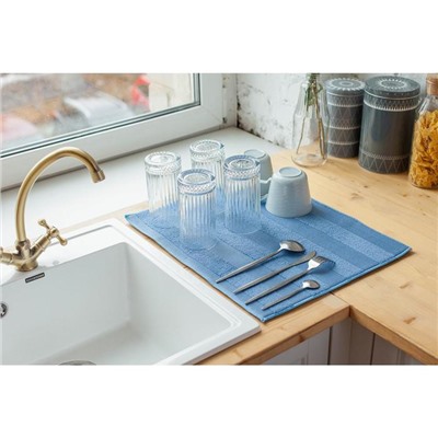 Салфетка для сушки посуды Доляна «Широкая полоска», 38×50 см, микрофибра, цвет синий